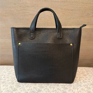 Portland Leather Pebbled Black Mini Crossbody Tote with Zipper